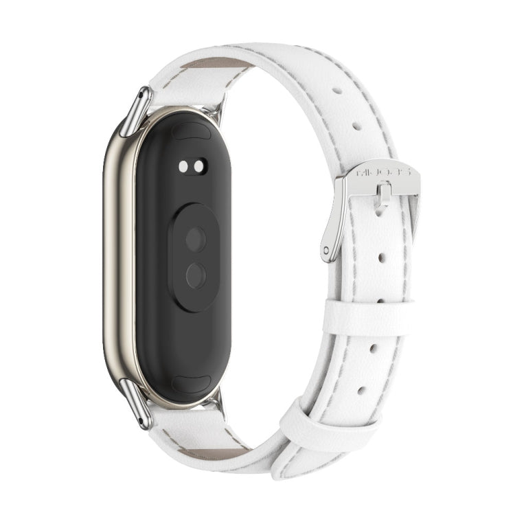 For Xiaomi Mi Band 8 / 9 / 9 NFC Mijobs Genuine Leather Watch Band(White Silver) - Watch Bands by MIJOBS | Online Shopping UK | buy2fix