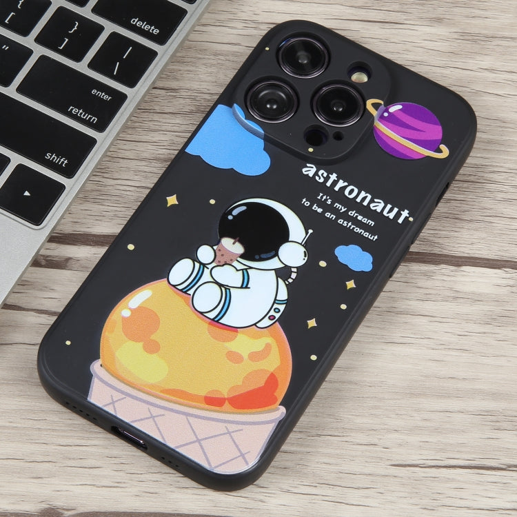 For iPhone 12 Milk Tea Astronaut Pattern Liquid Silicone Phone Case(Ivory Black) - iPhone 12 / 12 Pro Cases by buy2fix | Online Shopping UK | buy2fix