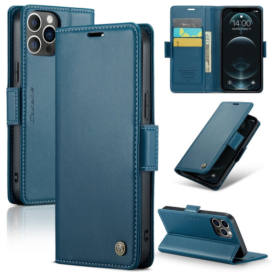 For iPhone 12 Pro Max CaseMe 023 Butterfly Buckle Litchi Texture RFID Anti-theft Leather Phone Case(Blue) - iPhone 12 Pro Max Cases by CaseMe | Online Shopping UK | buy2fix