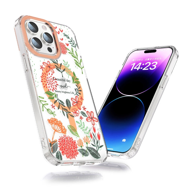For iPhone 14 Pro MagSafe Magnetic TPU Phone Case(Red Flowers and Green Leaves) - iPhone 14 Pro Cases by buy2fix | Online Shopping UK | buy2fix
