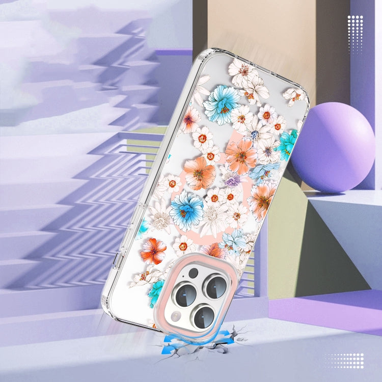 For iPhone 13 MagSafe Magnetic TPU Phone Case(White Blue Flower) - iPhone 13 Cases by buy2fix | Online Shopping UK | buy2fix