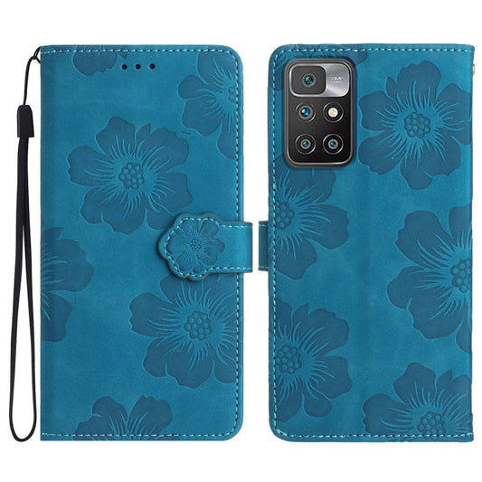 For Xiaomi Redmi 10 2022 Flower Embossing Pattern Leather Phone Case(Blue) - Xiaomi Cases by buy2fix | Online Shopping UK | buy2fix