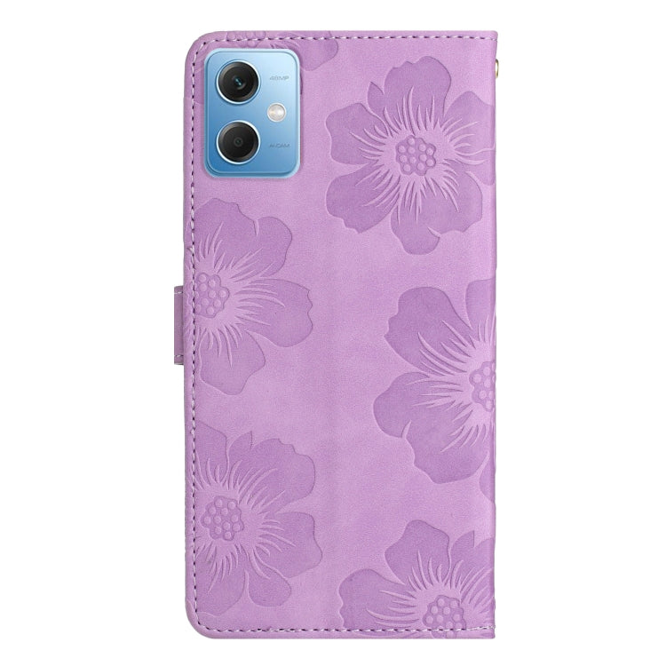 For Xiaomi Redmi Note 12 5G Flower Embossing Pattern Leather Phone Case(Purple) - Note 12 Cases by buy2fix | Online Shopping UK | buy2fix