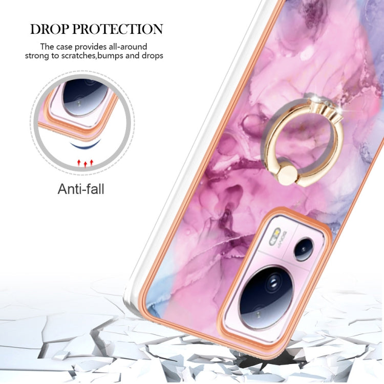 For Xiaomi 13 Lite 5G Electroplating Marble Dual-side IMD Phone Case with Ring(Pink 013) - 13 Lite Cases by buy2fix | Online Shopping UK | buy2fix