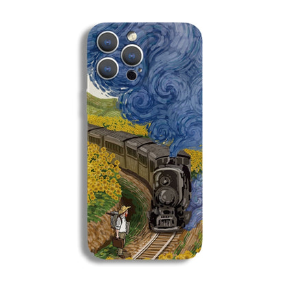 For iPhone 13 Pro Max Precise Hole Oil Painting Pattern PC Phone Case(Train) - iPhone 13 Pro Max Cases by buy2fix | Online Shopping UK | buy2fix