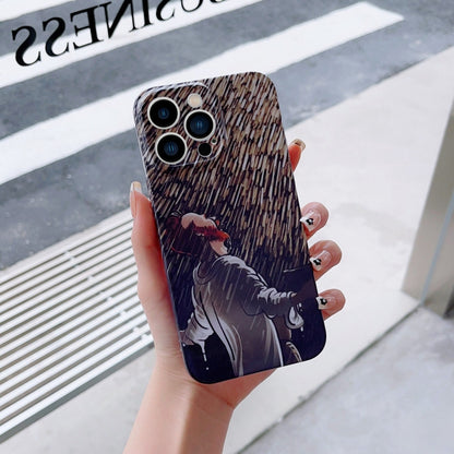 For iPhone 14 Precise Hole Oil Painting Pattern PC Phone Case(Rain) - iPhone 14 Cases by buy2fix | Online Shopping UK | buy2fix