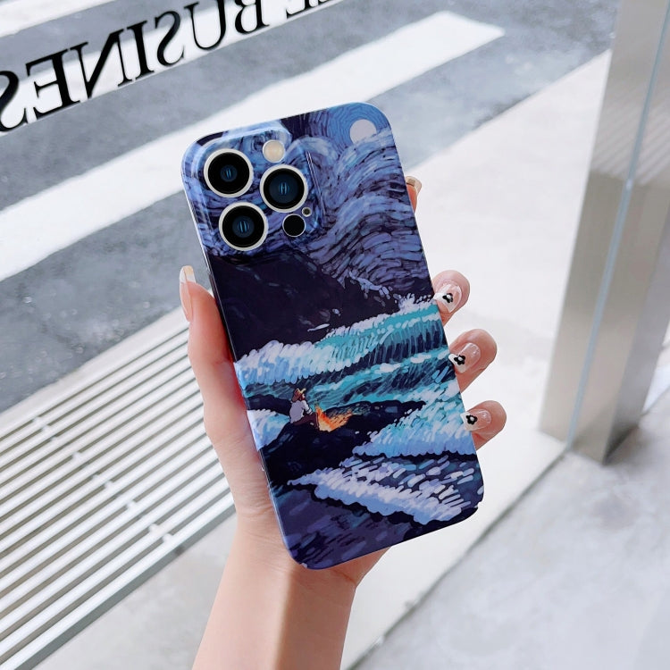For iPhone 14 Pro Precise Hole Oil Painting Pattern PC Phone Case(Sea Wave) - iPhone 14 Pro Cases by buy2fix | Online Shopping UK | buy2fix