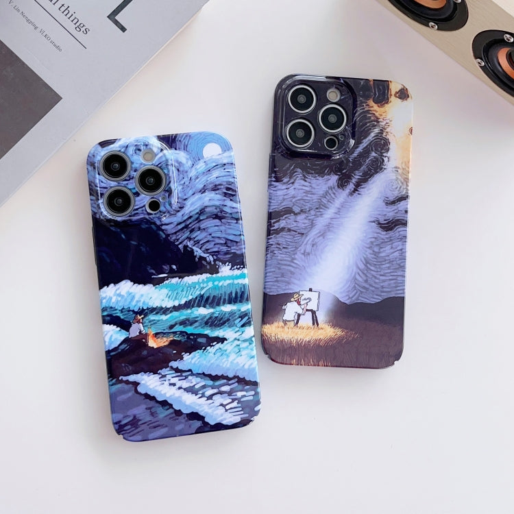 For iPhone 12 mini Precise Hole Oil Painting Pattern PC Phone Case(Sunset) - iPhone 12 mini Cases by buy2fix | Online Shopping UK | buy2fix