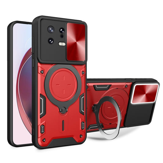 For Xiaomi 13 CD Texture Sliding Camshield Magnetic Holder Phone Case(Red) - 13 Cases by buy2fix | Online Shopping UK | buy2fix
