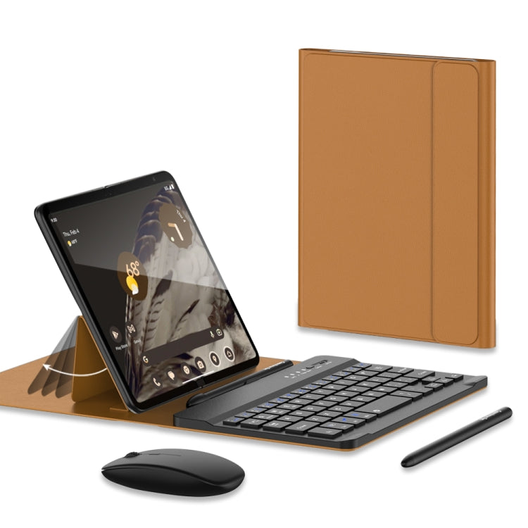 For Google Pixel Fold GKK Gear Adjustment Bluetooth Keyboard Leather Case with Pen + Keyboard + Mouse + Case(Brown) - Google Cases by GKK | Online Shopping UK | buy2fix