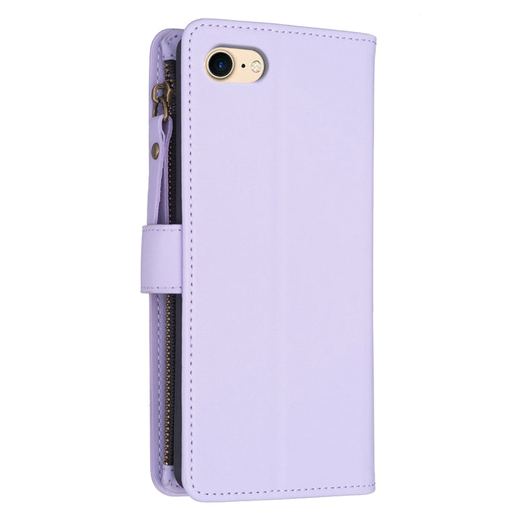 For iPhone SE 2022 / SE 2020 / 8 / 7 9 Card Slots Zipper Wallet Leather Flip Phone Case(Light Purple) - iPhone SE 2022 / 2020 / 8 / 7 Cases by buy2fix | Online Shopping UK | buy2fix