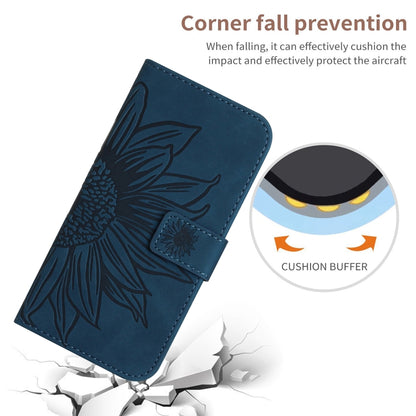 For iPhone 15 Pro Max Skin Feel Sun Flower Embossed Flip Leather Phone Case with Lanyard(Inky Blue) - iPhone 15 Pro Max Cases by buy2fix | Online Shopping UK | buy2fix