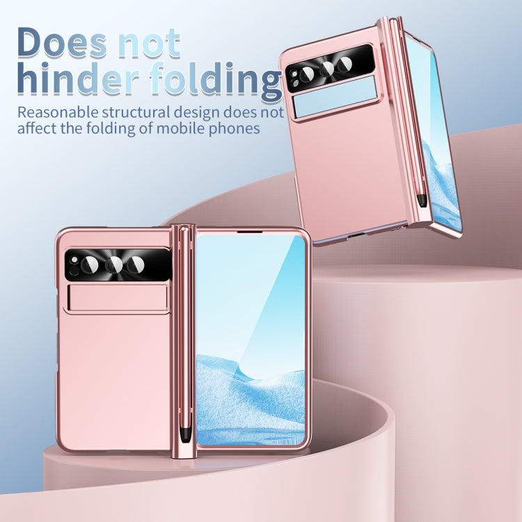 For Google Pixel Fold Integrated Electroplating Pen Slot Double Hinge Folding Phone Case with Stylus(Pink) - Google Cases by buy2fix | Online Shopping UK | buy2fix