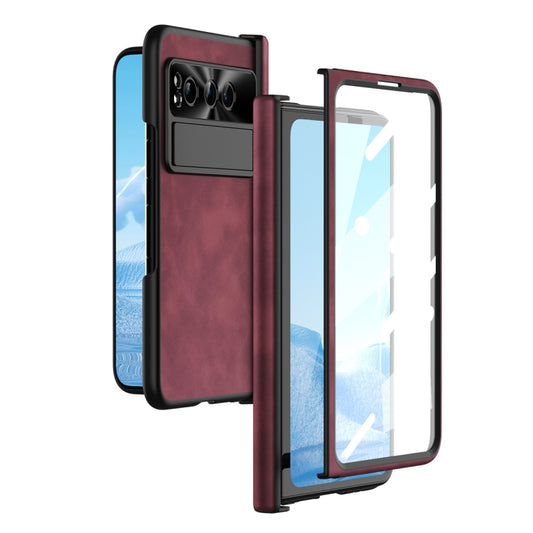 For Google Pixel Fold Integrated Napa Texture All-inclusive Phone Case with Hinge(Red) - Google Cases by buy2fix | Online Shopping UK | buy2fix