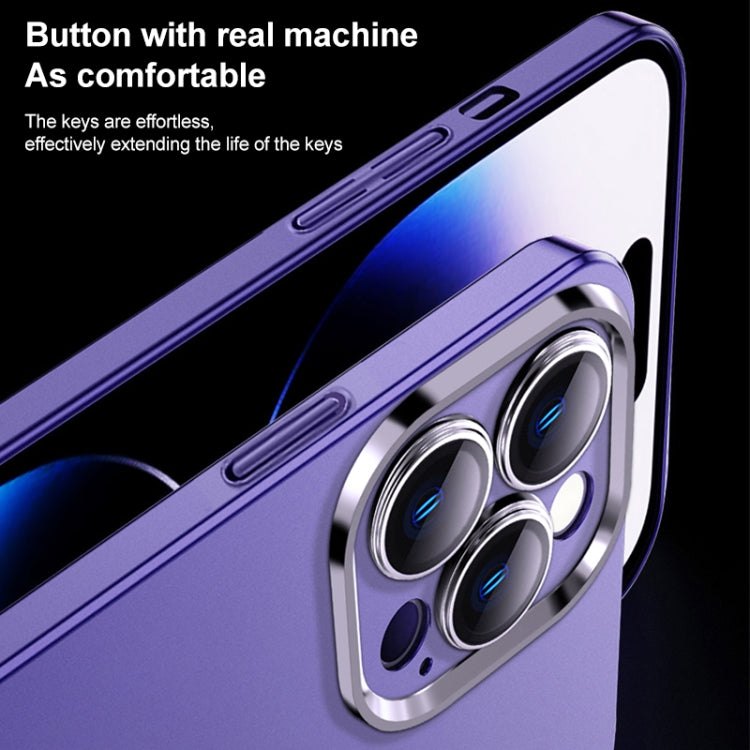 For iPhone 14 Pro Frosted Metal Material Phone Case with Lens Protection(Blue) - iPhone 14 Pro Cases by buy2fix | Online Shopping UK | buy2fix