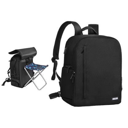 CADeN D6 VII Camera Backpack Shoulders Nylon Camera Lens Bag with Folding Chair, Size:41.5 x 31.5 x 16.5m(Black) - Backpack by CADeN | Online Shopping UK | buy2fix