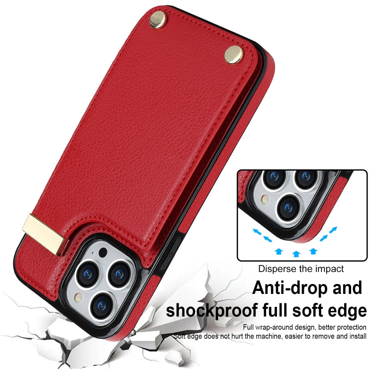 For iPhone 14 Pro Metal Buckle Card Slots Phone Case(Red) - iPhone 14 Pro Cases by buy2fix | Online Shopping UK | buy2fix