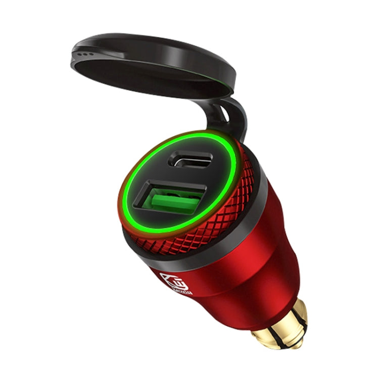 Motorcycle European-style Small-caliber Aluminum Alloy QC 3.0 + PD Fast Charge USB Charger, Shell Color:Red(Green Light) - In Car by buy2fix | Online Shopping UK | buy2fix