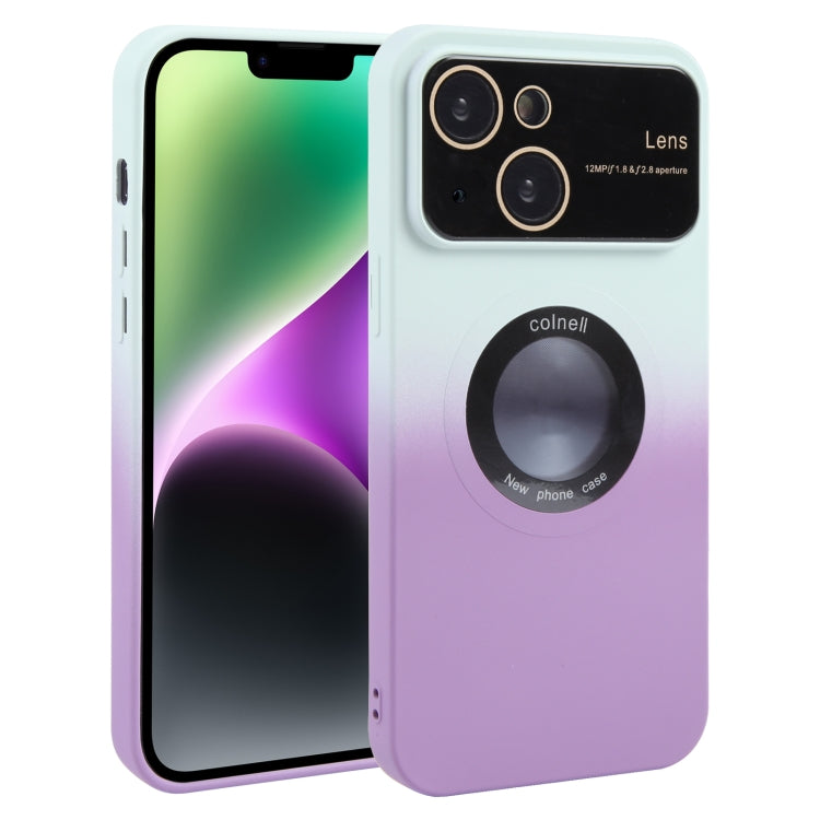 For iPhone 14 Plus Gradient Silicone Shockproof Magsafe Phone Case with Lens Film(White Purple) - iPhone 14 Plus Cases by buy2fix | Online Shopping UK | buy2fix