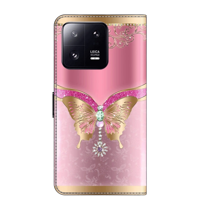 For Xiaomi 13 Pro Crystal 3D Shockproof Protective Leather Phone Case(Pink Bottom Butterfly) - 13 Pro Cases by buy2fix | Online Shopping UK | buy2fix
