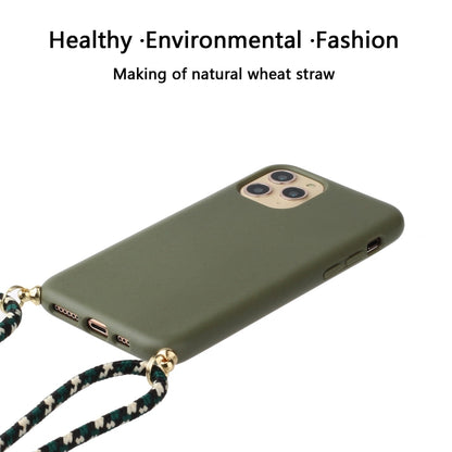 For iPhone 15 Pro Max Wheat Straw Material + TPU Phone Case with Lanyard(Army Green) - iPhone 15 Pro Max Cases by buy2fix | Online Shopping UK | buy2fix