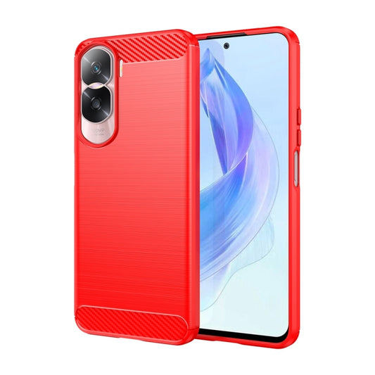 For Honor 90 Brushed Texture Carbon Fiber TPU Phone Case(Red) - Honor Cases by buy2fix | Online Shopping UK | buy2fix