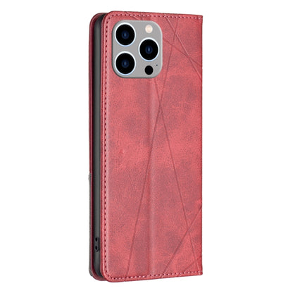 For iPhone 15 Pro Max Rhombus Texture Magnetic Leather Phone Case(Red) - iPhone 15 Pro Max Cases by buy2fix | Online Shopping UK | buy2fix