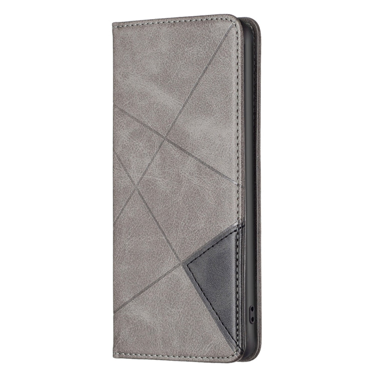 For iPhone 15 Plus Rhombus Texture Magnetic Leather Phone Case(Grey) - iPhone 15 Plus Cases by buy2fix | Online Shopping UK | buy2fix