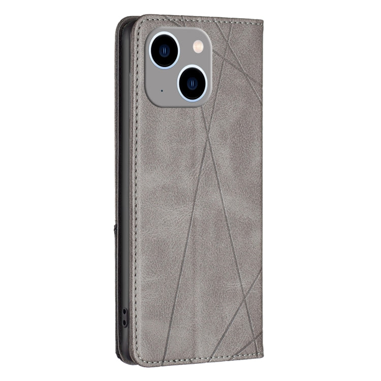 For iPhone 15 Plus Rhombus Texture Magnetic Leather Phone Case(Grey) - iPhone 15 Plus Cases by buy2fix | Online Shopping UK | buy2fix