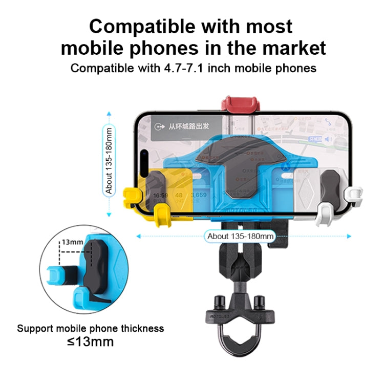 MOTOSLG Crab Motorcycle Phone Clamp Bracket O-Type Rear Mirror Mount(Yellow Blue White) - Holder by MOTOLSG | Online Shopping UK | buy2fix