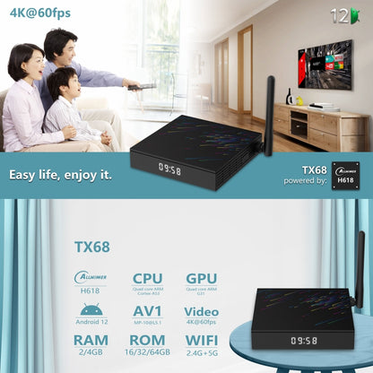 H618-TX68 Android 12.0 Allwinner H618 Quad Core Smart TV Box, Memory:2GB+16GB(EU Plug) - Allwinner H6 by buy2fix | Online Shopping UK | buy2fix