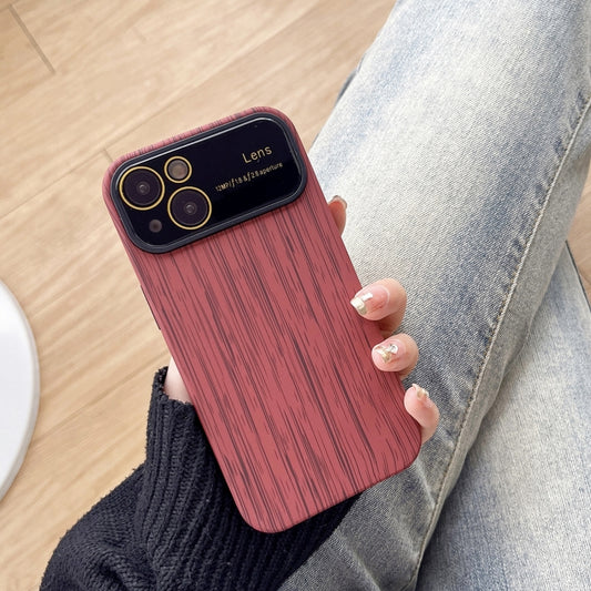 For iPhone 14 Plus Wood Grain TPU Phone Case with Lens Film(Red) - iPhone 14 Plus Cases by buy2fix | Online Shopping UK | buy2fix
