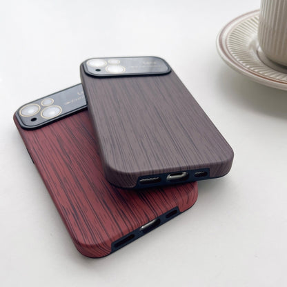 For iPhone 11 Pro Max Wood Grain TPU Phone Case with Lens Film(Brown) - iPhone 11 Pro Max Cases by buy2fix | Online Shopping UK | buy2fix