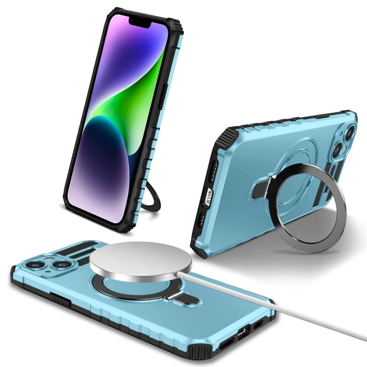 For iPhone 14 MagSafe Magnetic Holder Phone Case(Light Blue) - iPhone 14 Cases by buy2fix | Online Shopping UK | buy2fix