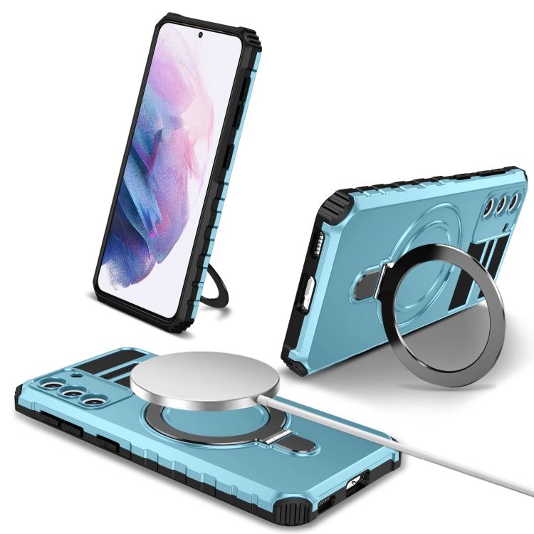 For Samsung Galaxy S21 5G MagSafe Magnetic Holder Phone Case(Light Blue) - Galaxy S21 5G Cases by buy2fix | Online Shopping UK | buy2fix