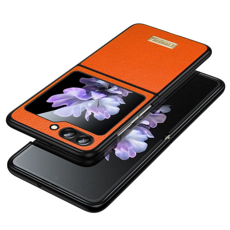 For Samsung Galaxy Z Flip5 SULADA Shockproof TPU + Litchi Texture Leather Phone Case(Orange) - Galaxy Z Flip5 Cases by SULADA | Online Shopping UK | buy2fix