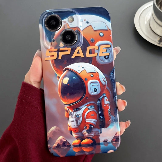 For iPhone 14 Plus Painted Pattern Precise Hole PC Phone Case(Orange Astronaut) - iPhone 14 Plus Cases by buy2fix | Online Shopping UK | buy2fix