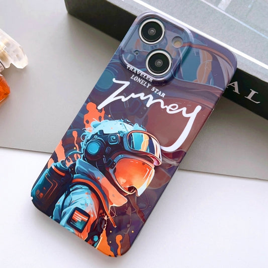 For iPhone 14 Painted Pattern Precise Hole PC Phone Case(Orange Paint Astronaut) - iPhone 14 Cases by buy2fix | Online Shopping UK | buy2fix