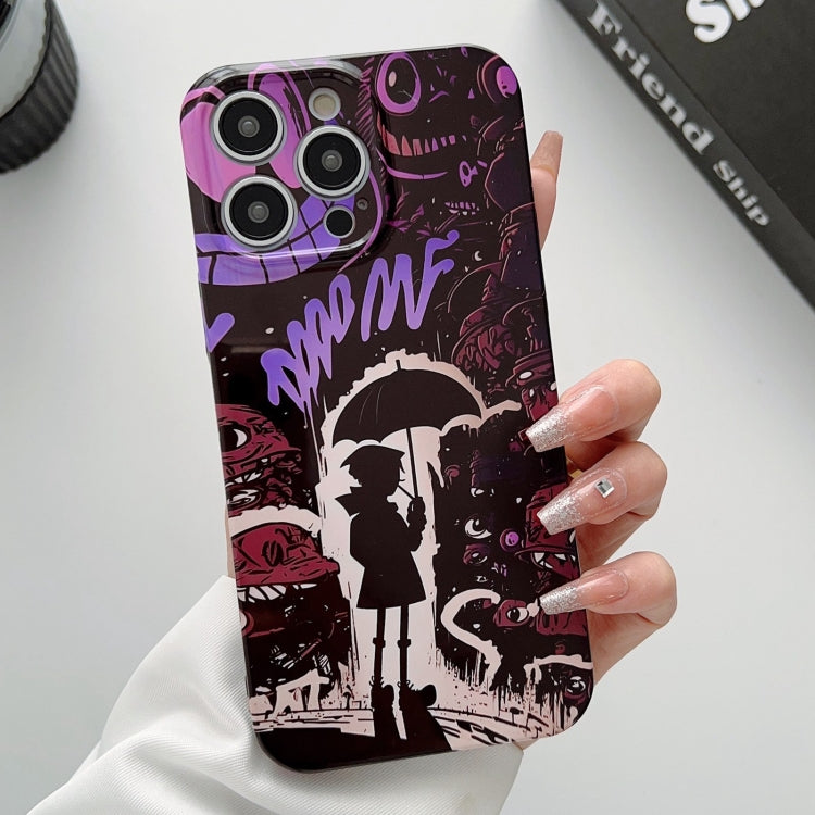 For iPhone 13 Pro Painted Pattern Precise Hole PC Phone Case(Black Purple Umbrella Boy) - iPhone 13 Pro Cases by buy2fix | Online Shopping UK | buy2fix