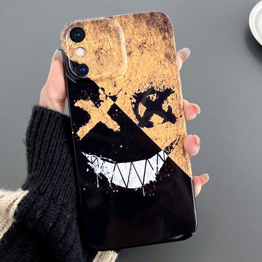 For iPhone XS Max Painted Pattern Precise Hole PC Phone Case(Black Yellow Smiling) - More iPhone Cases by buy2fix | Online Shopping UK | buy2fix