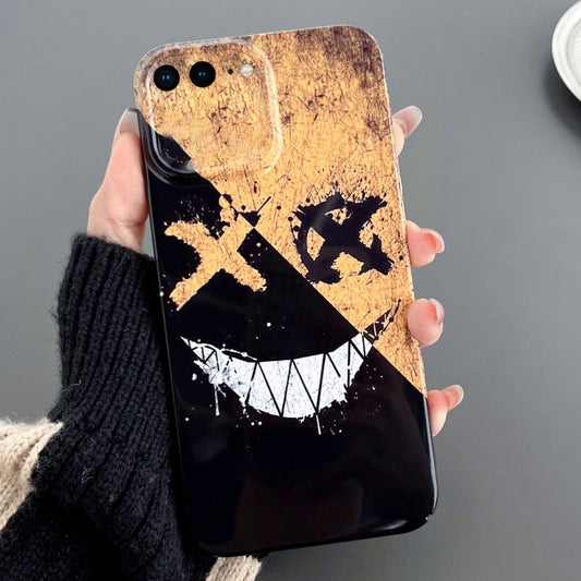 For iPhone 8 Plus / 7 Plus Painted Pattern Precise Hole PC Phone Case(Black Yellow Smiling) - More iPhone Cases by buy2fix | Online Shopping UK | buy2fix