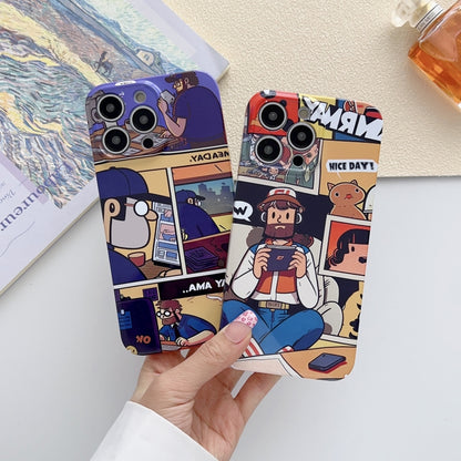 For iPhone 14 Pro Painted Pattern Precise Hole PC Phone Case(Orange Paint Astronaut) - iPhone 14 Pro Cases by buy2fix | Online Shopping UK | buy2fix