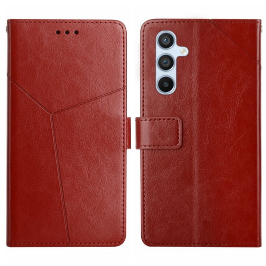 For Samsung Galaxy A25 5G Y-shaped Pattern Flip Leather Phone Case(Brown) - Galaxy Phone Cases by buy2fix | Online Shopping UK | buy2fix