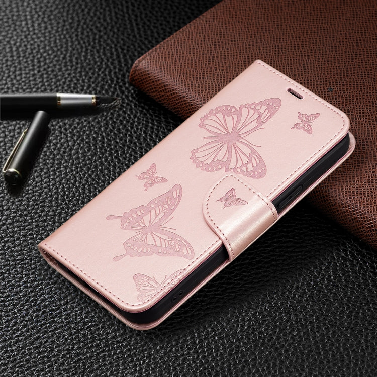 For Samsung Galaxy A25 5G Embossing Two Butterflies Pattern Leather Phone Case(Rose Gold) - Galaxy Phone Cases by buy2fix | Online Shopping UK | buy2fix