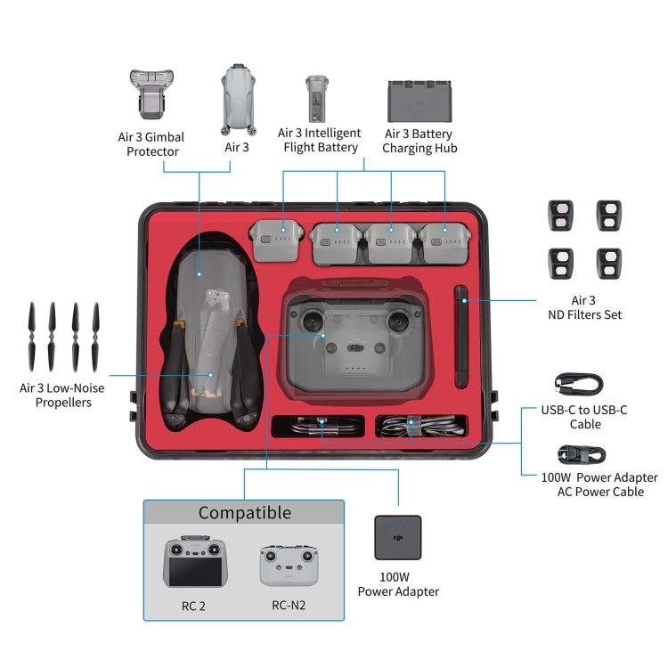For DJI Air 3 / RC2 / N2 STARTRC Waterproof PP Drone Kit Suitcase Storage Box(Black) - Backpacks & Bags by STARTRC | Online Shopping UK | buy2fix