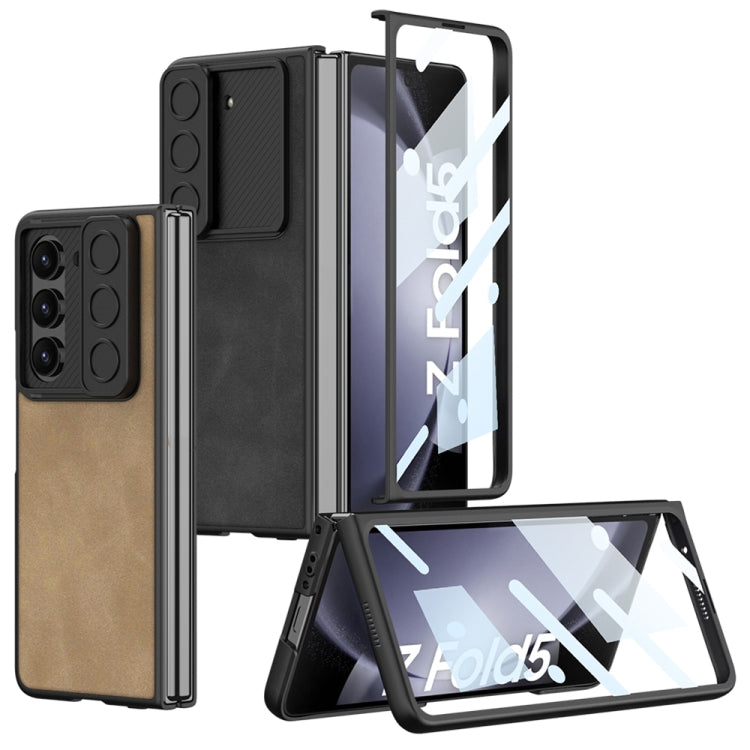 For Samsung Galaxy Z Fold5 GKK Integrated Ultra-thin Sliding Camshield Plain Leather Phone Case(Brown) - Galaxy Z Fold5 Cases by GKK | Online Shopping UK | buy2fix
