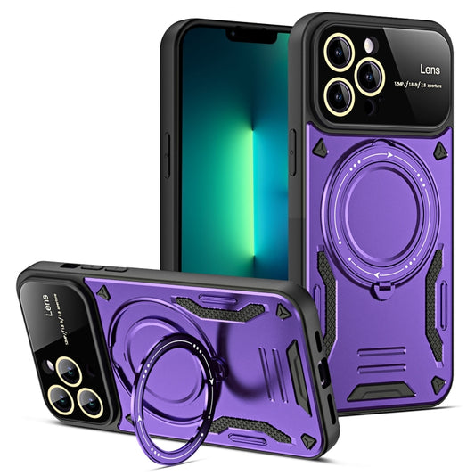 For iPhone 13 Pro Max Large Window MagSafe Holder Phone Case(Purple) - iPhone 13 Pro Max Cases by buy2fix | Online Shopping UK | buy2fix