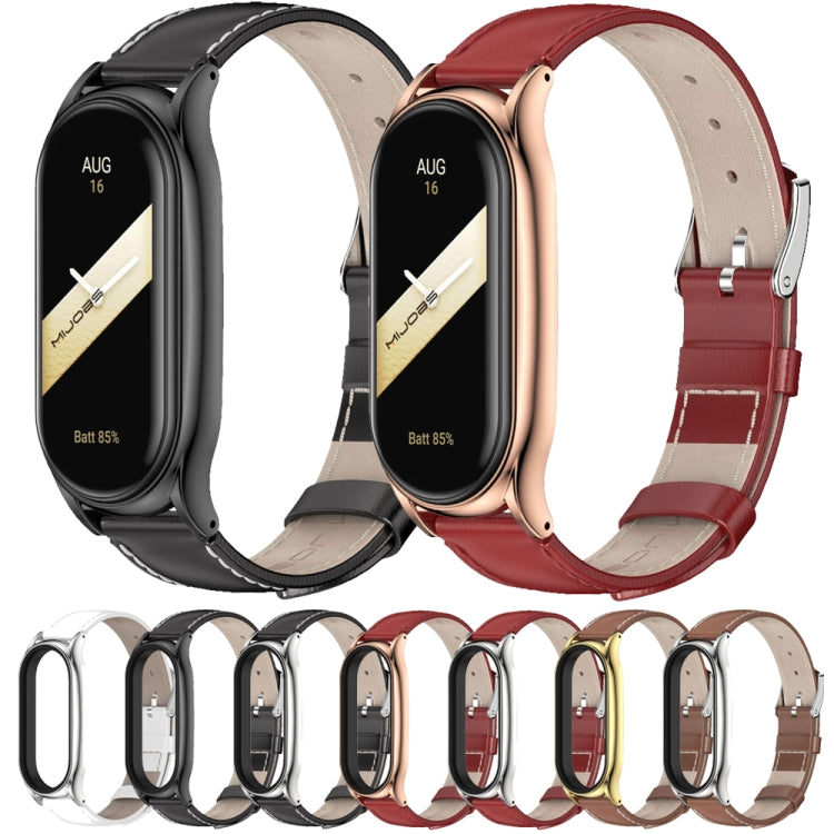 For Xiaomi Mi Band 8 Mijobs Plus Case Genuine Leather Watch Band(Red Silver) - Watch Bands by MIJOBS | Online Shopping UK | buy2fix