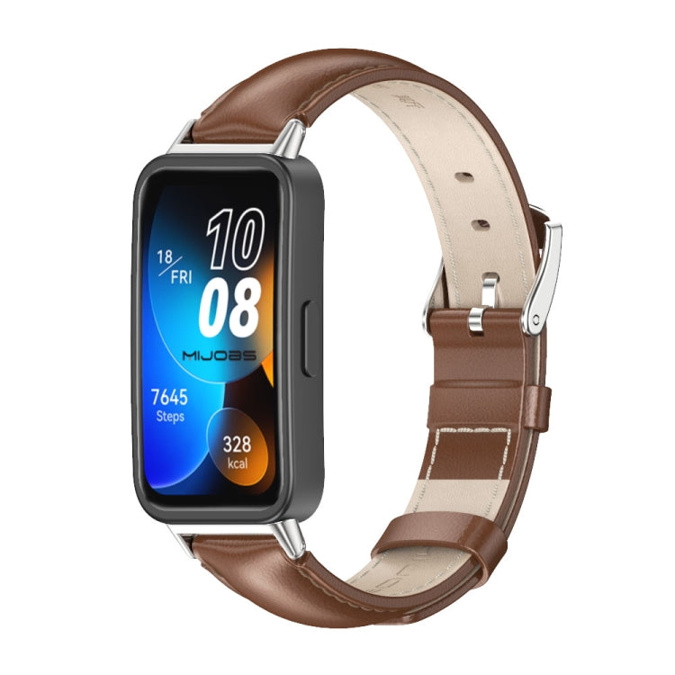 For Huawei Band 8 / 9 Mijobs Cowhide Leather Watch Band(Brown Silver) - Watch Bands by MIJOBS | Online Shopping UK | buy2fix