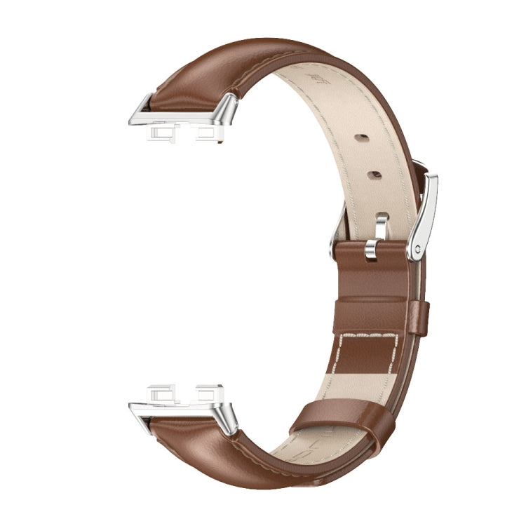 For Huawei Band 8 / 9 Mijobs Cowhide Leather Watch Band(Brown Silver) - Watch Bands by MIJOBS | Online Shopping UK | buy2fix